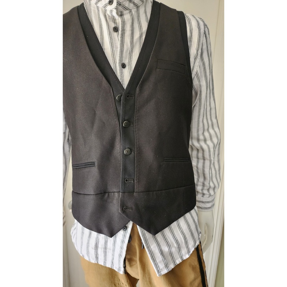 H&M Mens Button Up Sleeveless Suit Waistcoat Vest Black 40R Slim Fit A8